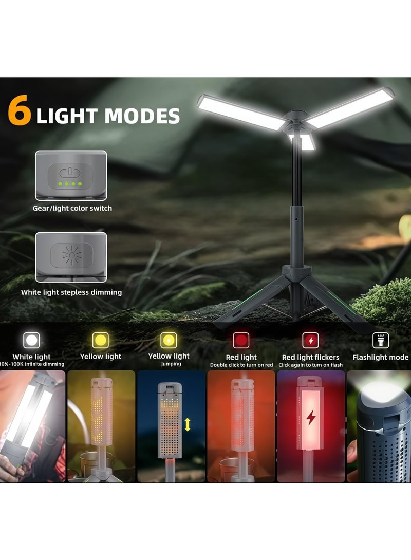 Rechargeable 8000mAh Camping and Work Light with Adjustable Stand 3.4 ft, 3000 Lumen Cordless Work Light Featuring 3 Adjustable Heads, Dimmable Emergency Flashlight with Telescopic Tripod (KXK8026) - Image 3